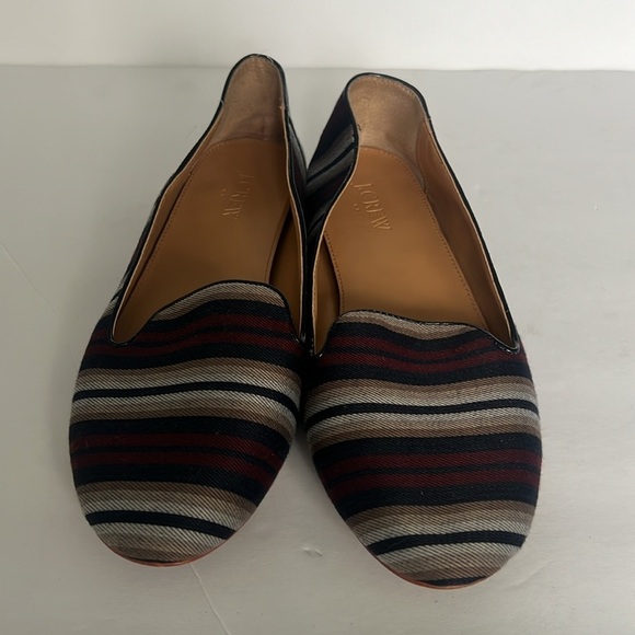 J CREW Striped Textile‎ Flats Loafers Shoes Blue Maroon Size 9.5 ♣️ - Picture 2 of 7